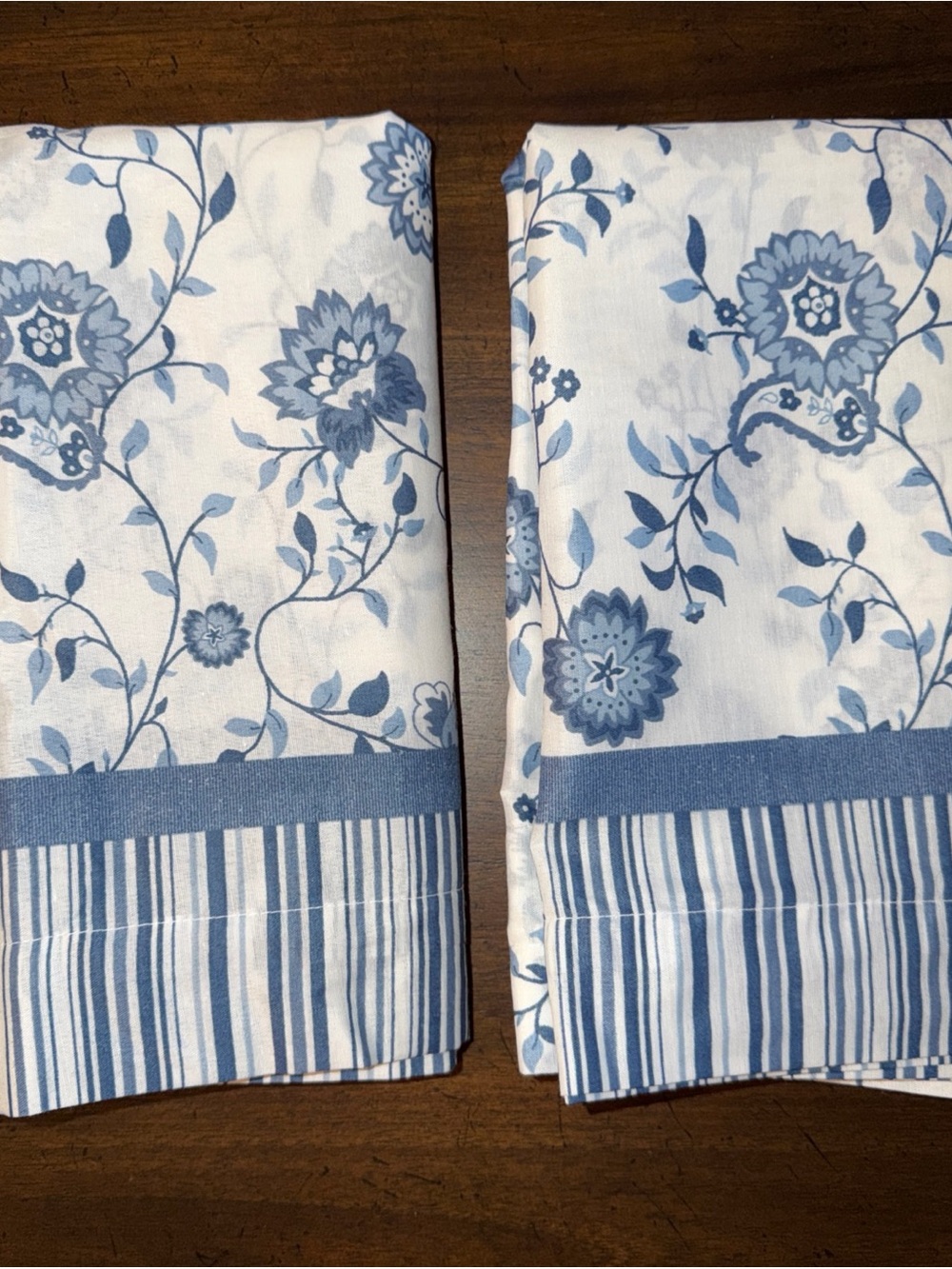 Window Valance Curtains Set of 2 Blue Floral/Stripe 58x24 Inch New